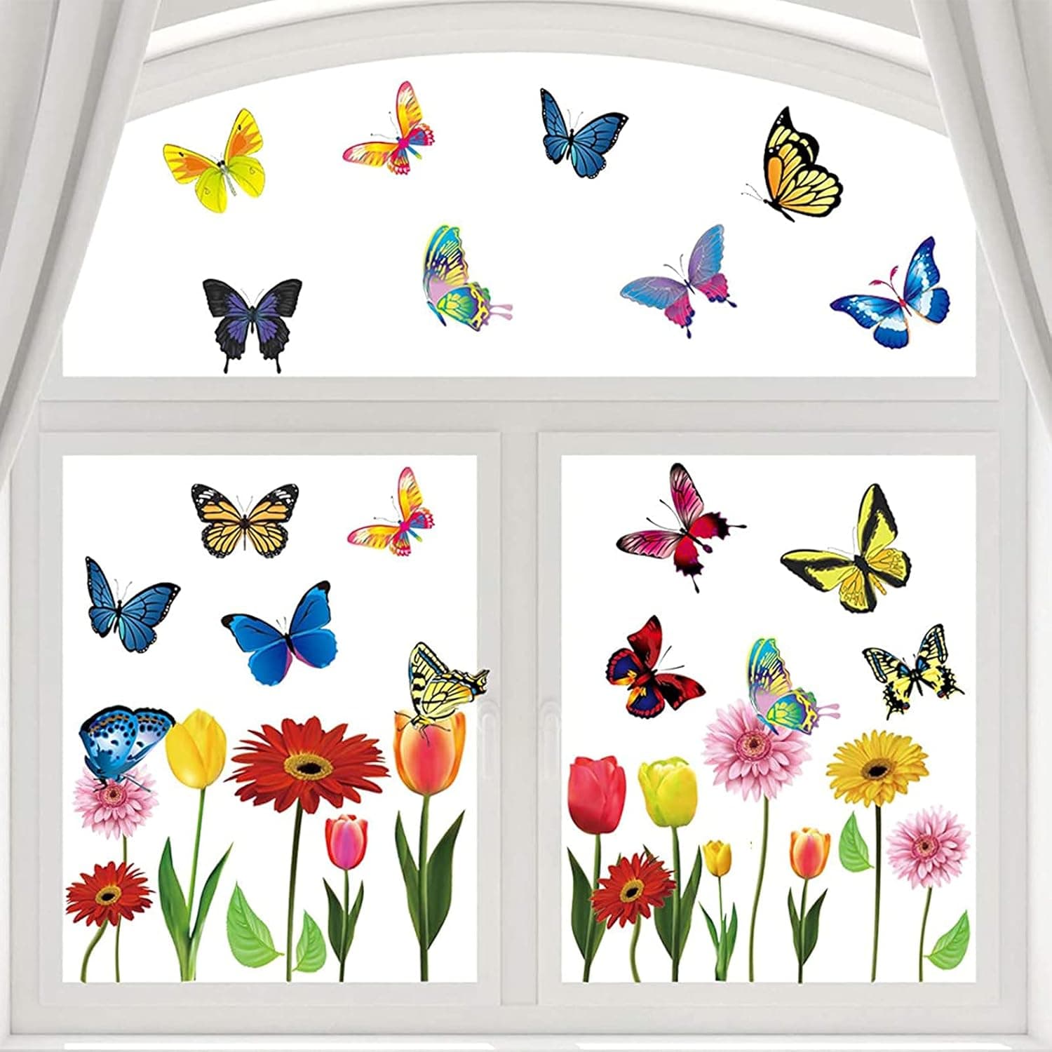 94 Pieces Colorful Spring Window Clings Flower Butterfly Window ...