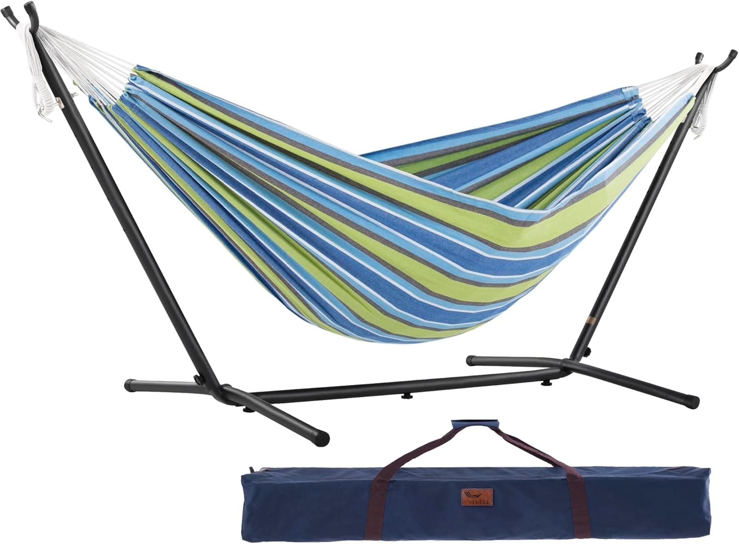 Vivere UHSDO8-24 Double Cotton Hammock with Space-Saving Steel Stand ...