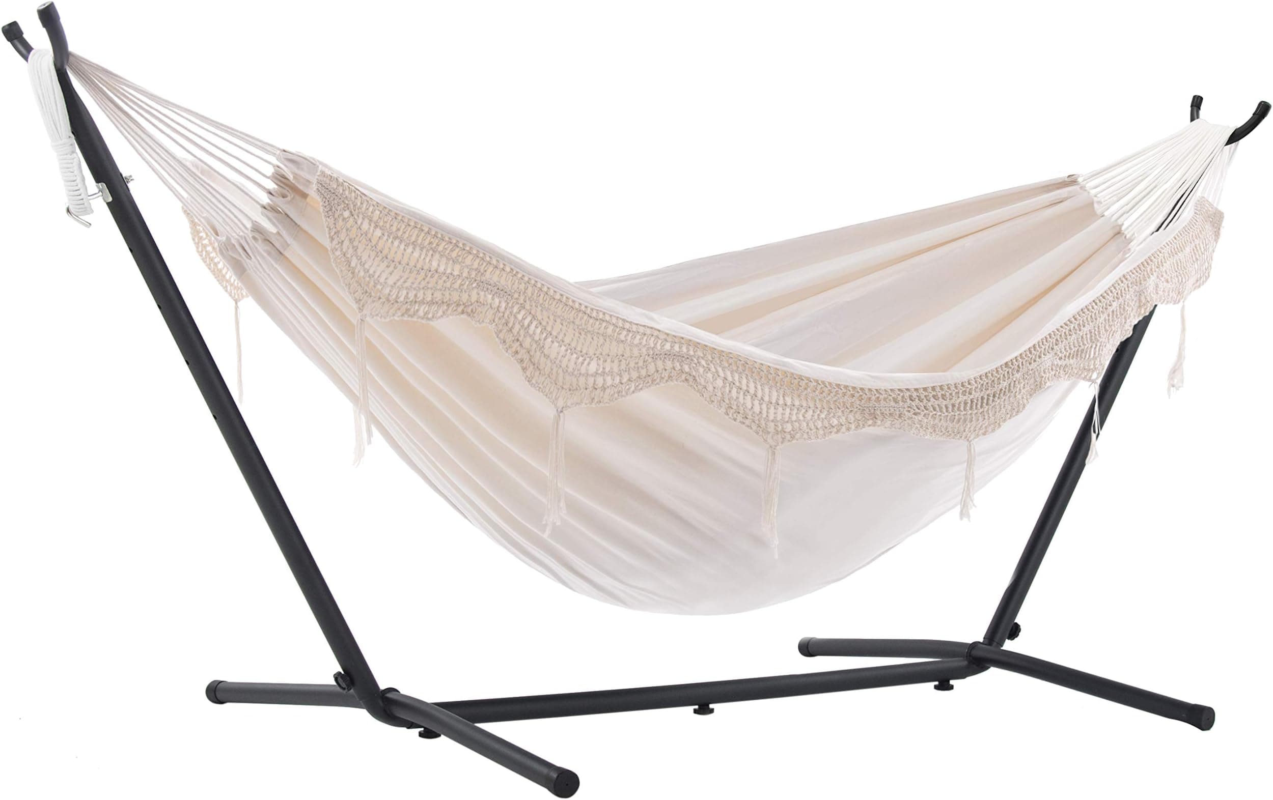 Vivere Double Cotton Hammock with Space Saving Steel Stand, Upgraded ...