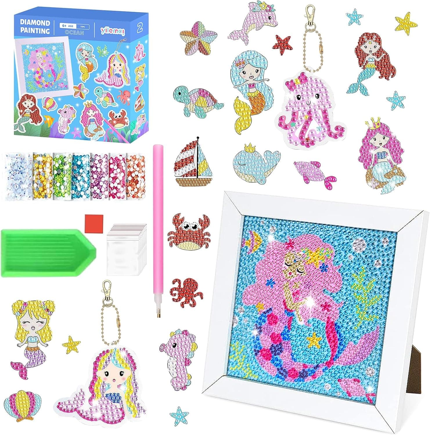 Juego de pintura de diamantes para niños,Incluyendo marco,llaveros ...