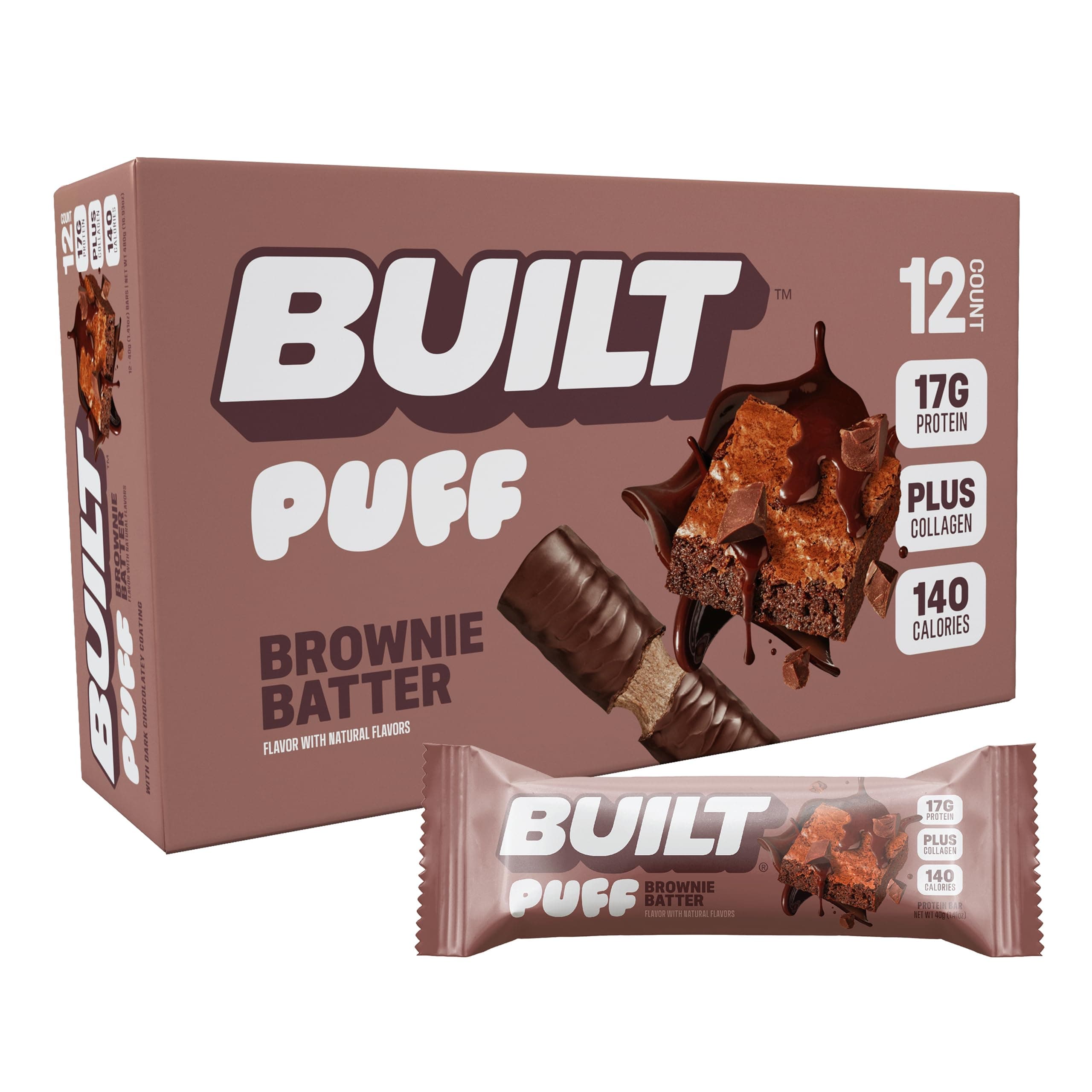 Amazon.com : BUILT Protein Bars, Brownie Batter Puff, 12 count, Protein ...