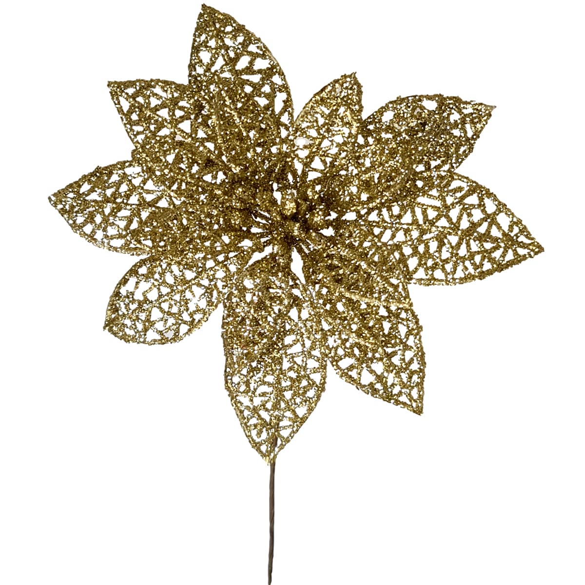 Poinsettia Flower Picks - 14cm, Gold