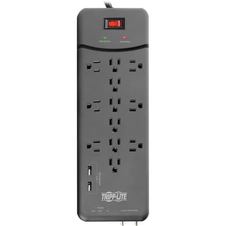 Tripp Lite TLP128TTUSBB Surge Protector Power Strip - 12 Outlet - 2 USB ...