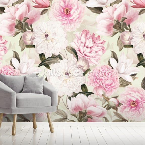 Peonies Spring Garden Wall Mural | Wallsauce US