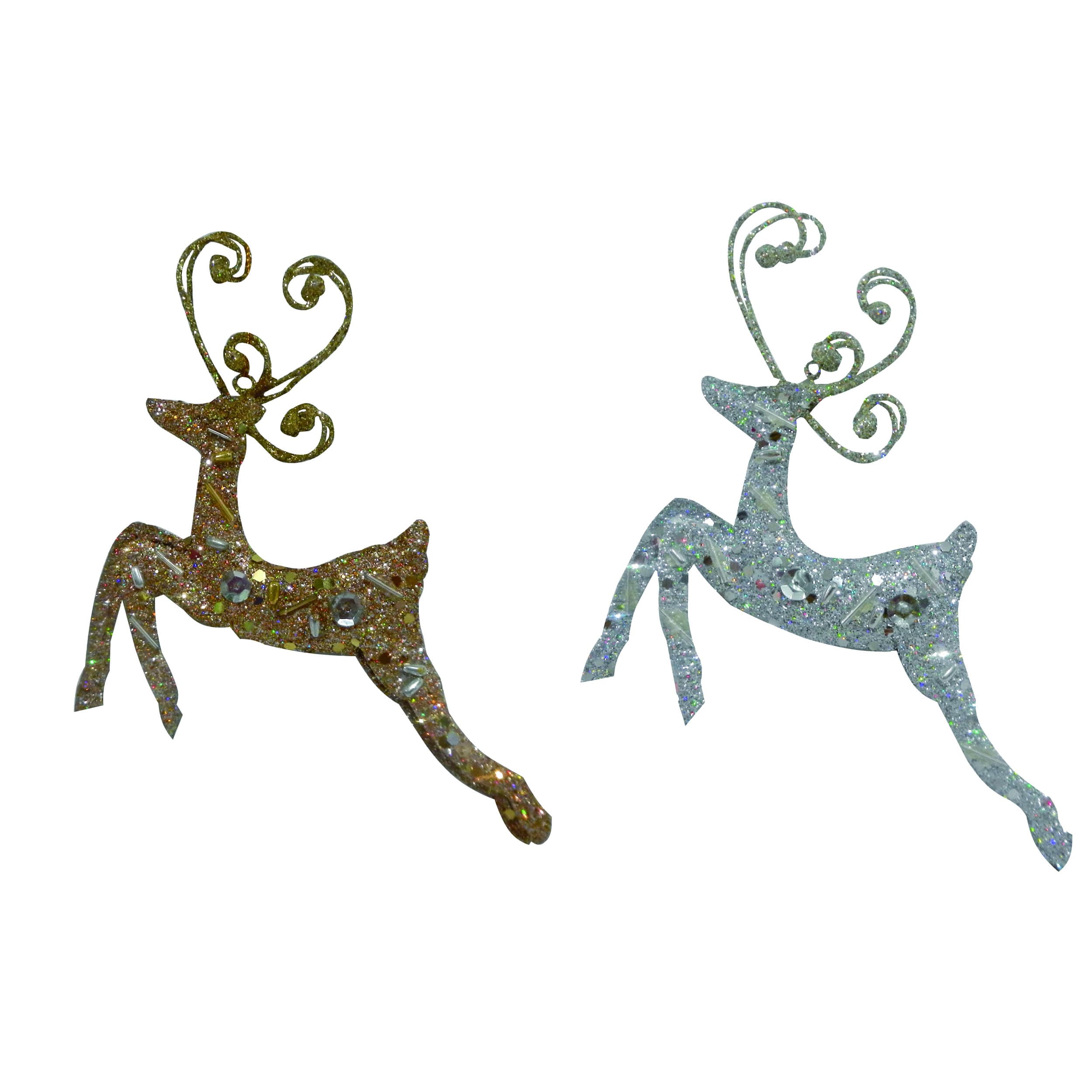 Mercer41 Metal Glitter Reindeer Ornament Set of 2 Christmas Home ...