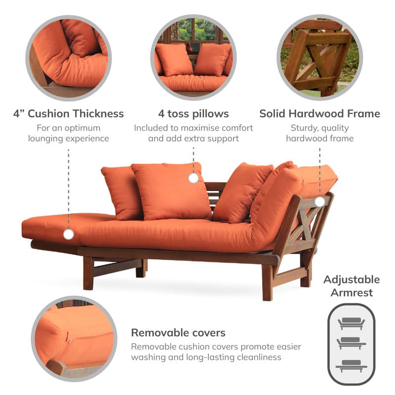 August Grove® Bismark 79'' Mahogany Outdoor Convertible Sofa Daybed ...