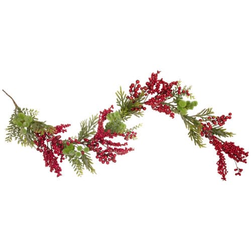 Northlight Frosted Pine and Red Berry Christmas Garland - Unlit | Wayfair