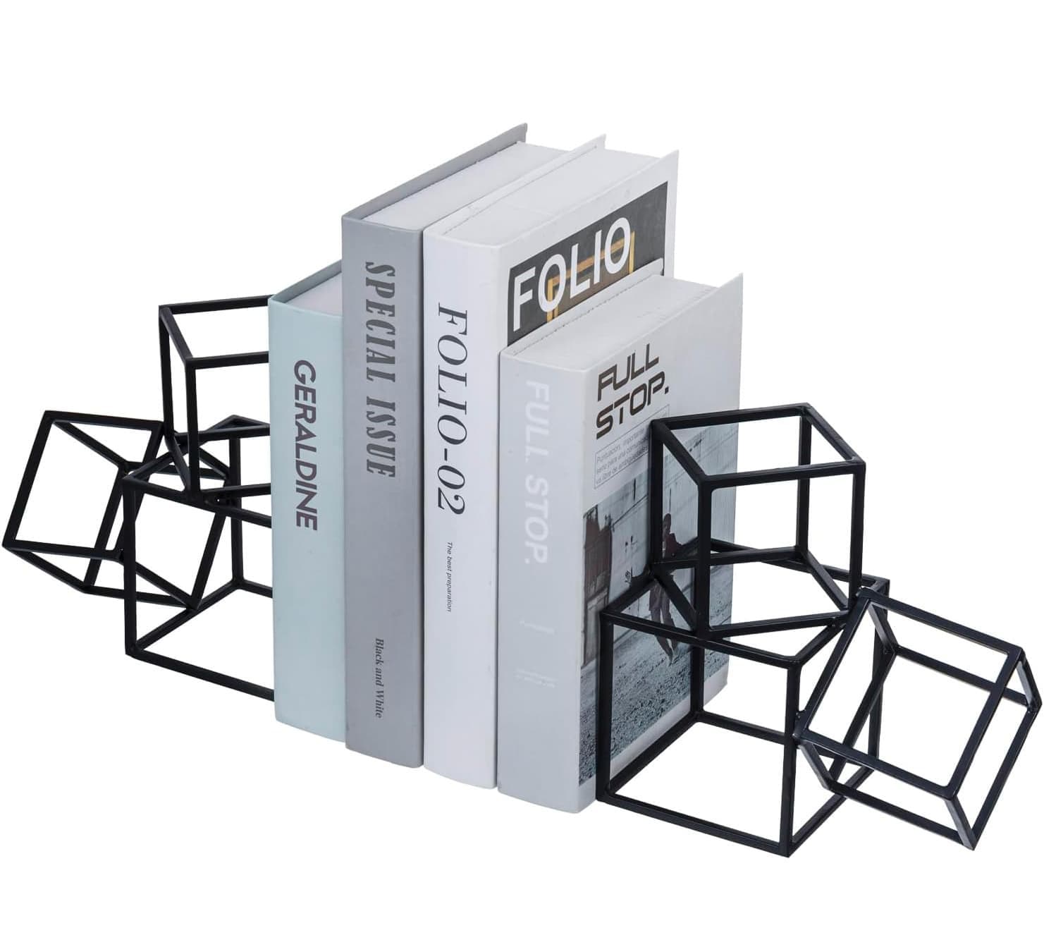 Orren Ellis 1 Pair Modern Matte Black Metal Geometric Bookends,3 Cube ...