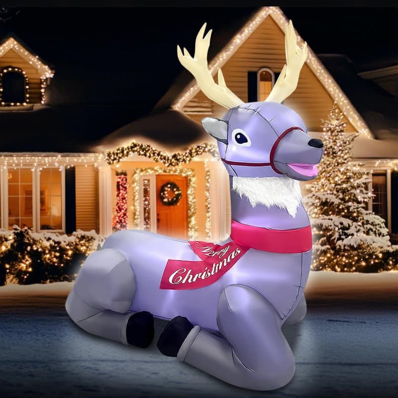 The Holiday Aisle® 7ft Long Christmas Inflatable Giant White Reindeer ...