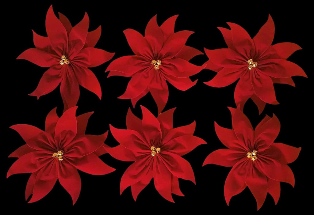 Amazon.com: Red Velvet Poinsettia Christmas Bows with Bells - 6 Pack ...