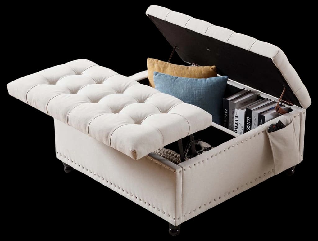 24KF Large Square Upholstered Tufted Button Velvet Ottoman Coffee Table ...