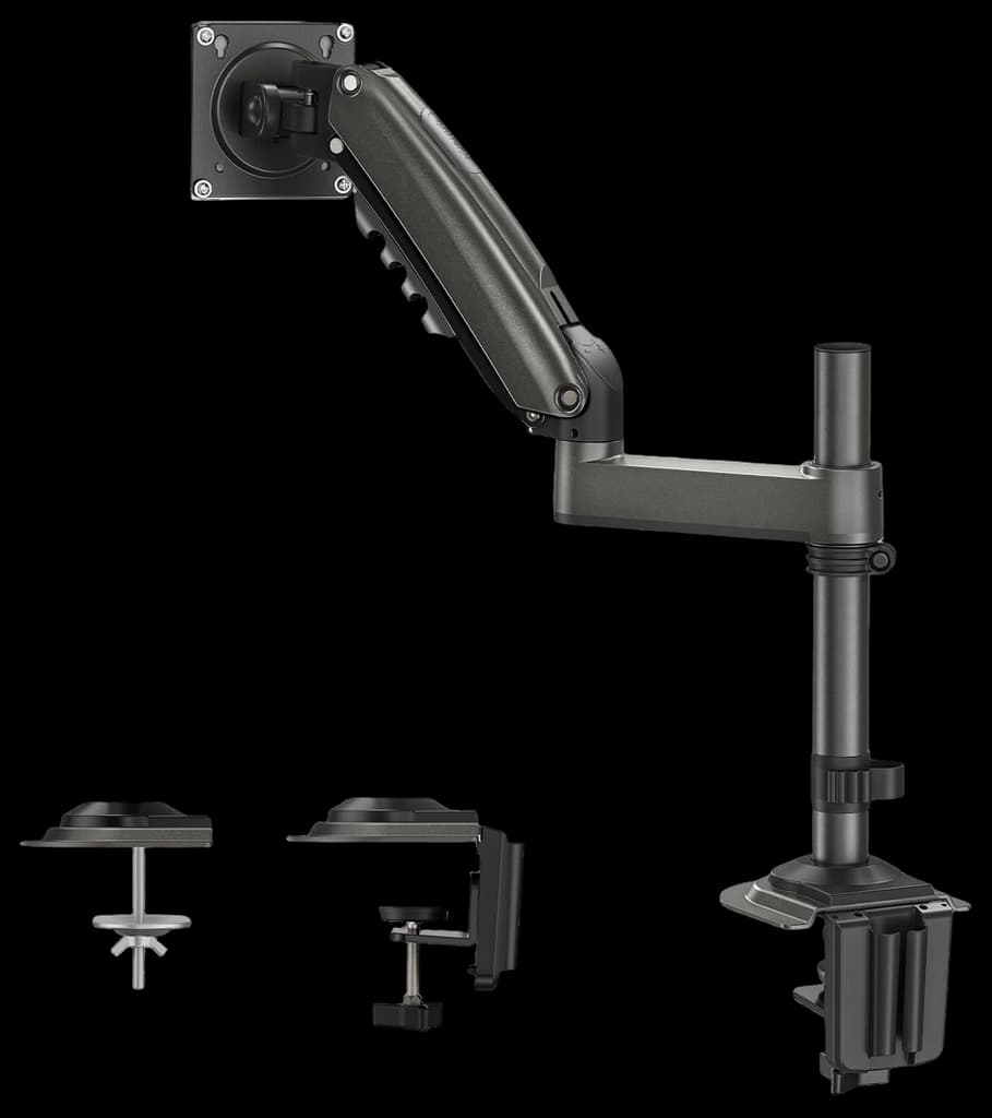 HUANUO Single Monitor Mount, 13 to 32 Inch Gas Spring Monitor Arm, Adjustable Stand, Vesa Mount with Clamp and Grommet Base - Fits 4.4 to 19.8lbs LCD Computer Monitors
