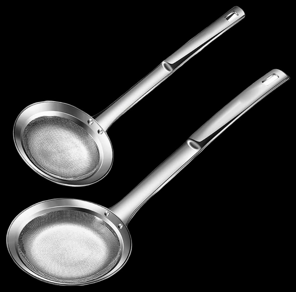 2PCs 304 Stainless Steel Fine Mesh Strainer Spoons Kitchen Oil Skimmers ...