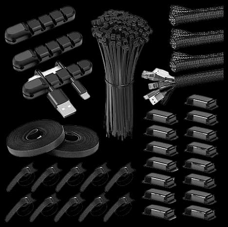 SOULWIT® 134Pcs Cable Management Kit, 4 Cable Sleeve, 3 Silicone Cable ...