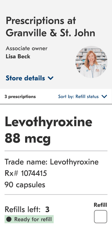 Phone screen showing the digital pharmacy refill feature