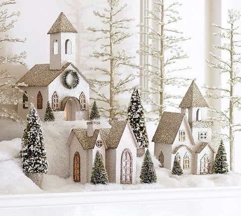 Glittery Christmas Village Houses by Pottery Barn