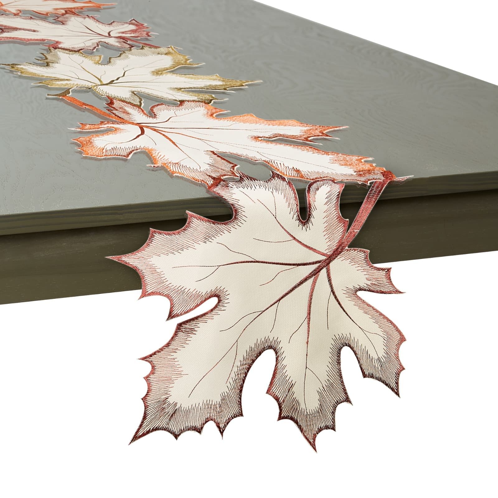 DII® 108" Embroidered Maple Leaves Table Runner | Embroidered table ...