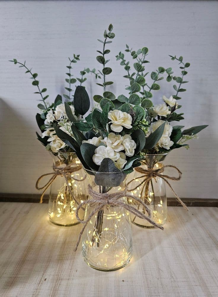 Lighted mason jar centerpiece wedding centerpiece table centerpiece ...