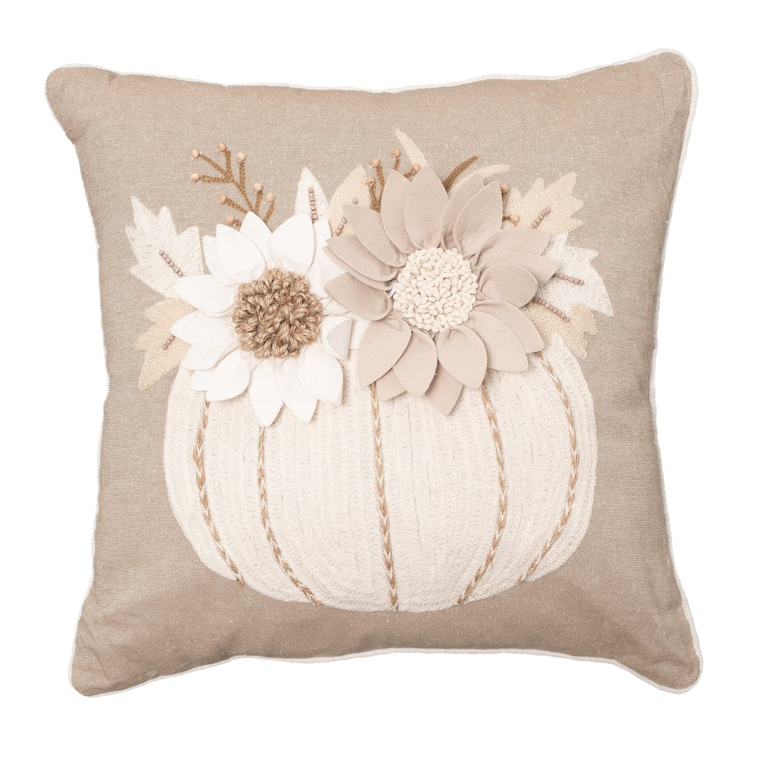 Autumn Hill Traditional Harvest Embroidered Pumpkin Throw Pillow – 18×18”