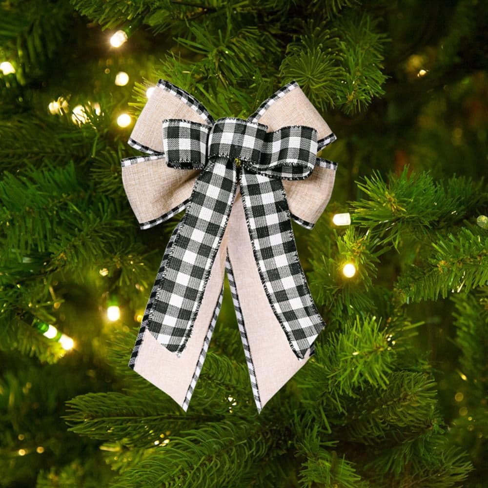 Black White Buffalo Plaid Bows 9x13 Inch, Plaid Christmas Decorations ...