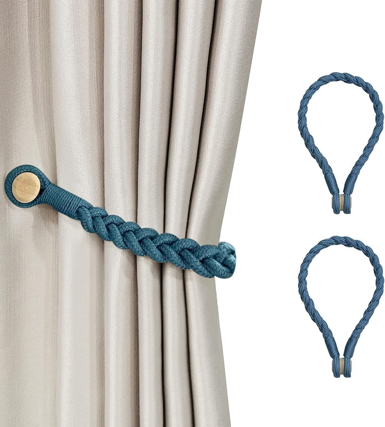 2 PCS Magnetic Curtain Tiebacks Without Installation, Boho Hand-Woven ...