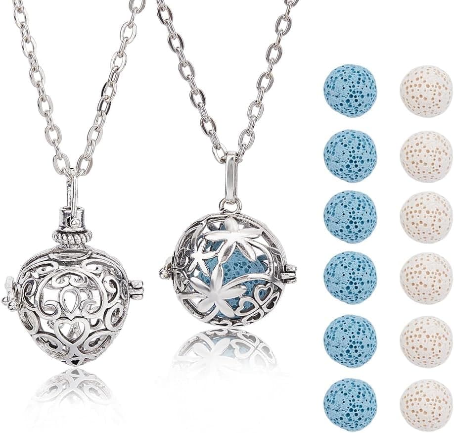2 Styles Aromatherapy Essential Oil Diffuser Necklace Brass Hollow Ball ...