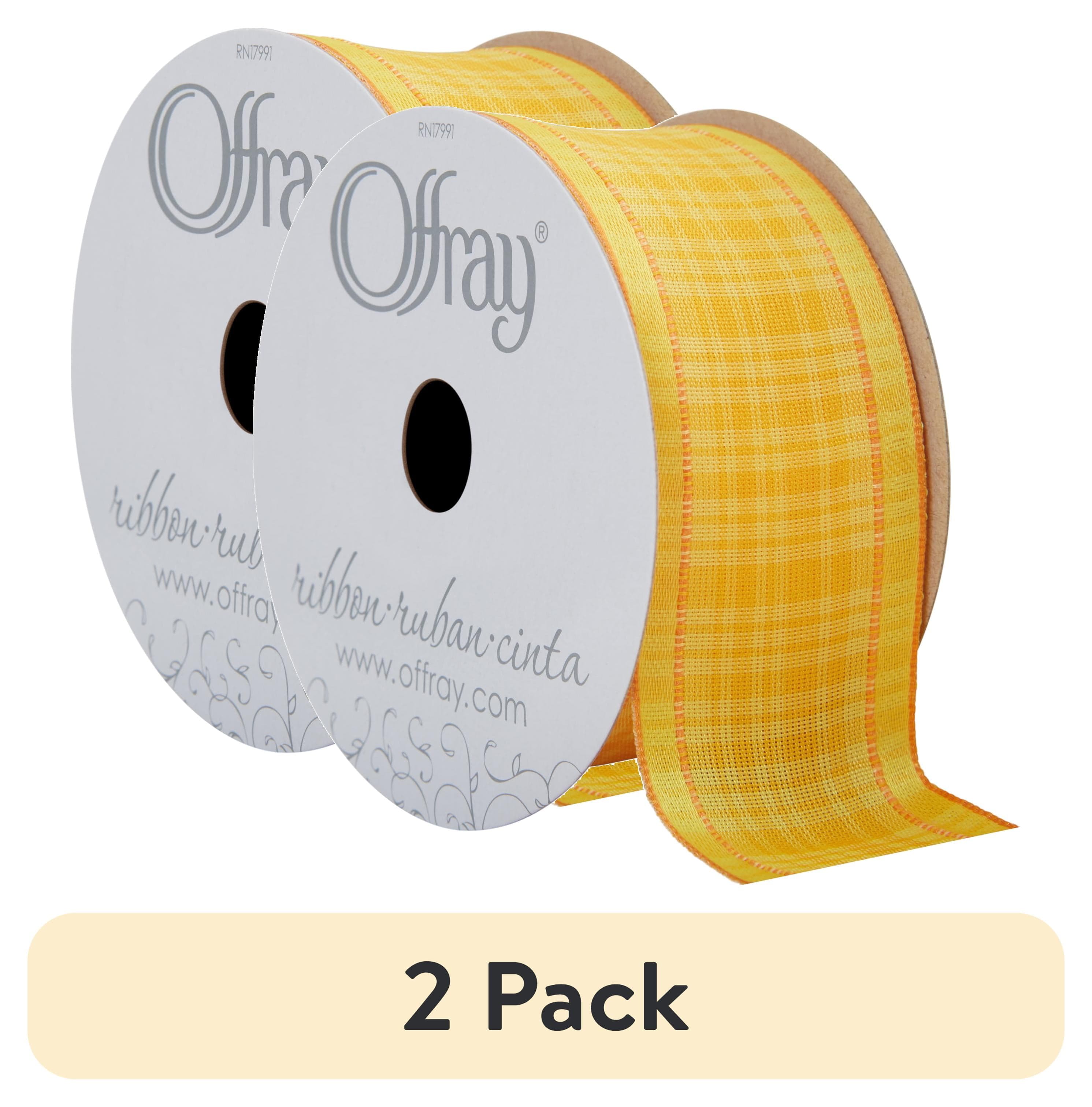 (2 pack) Offray Ribbon, Yellow 1 1/2 inch Wired Plaid Woven Ribbon, 9 ...