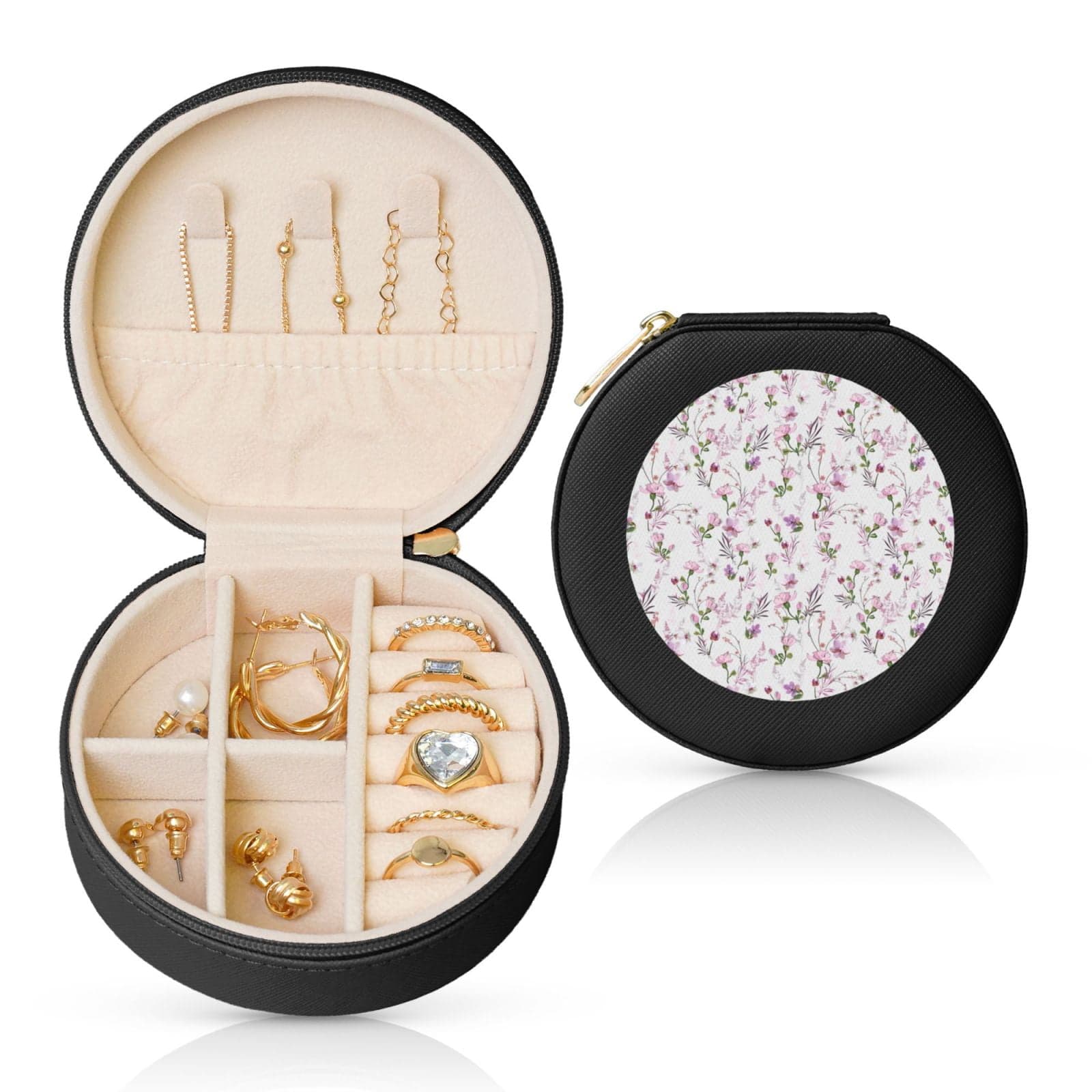 Fuzoiu Orchids Flowers Print Portable Jewelry Box,Round Mini Leather ...