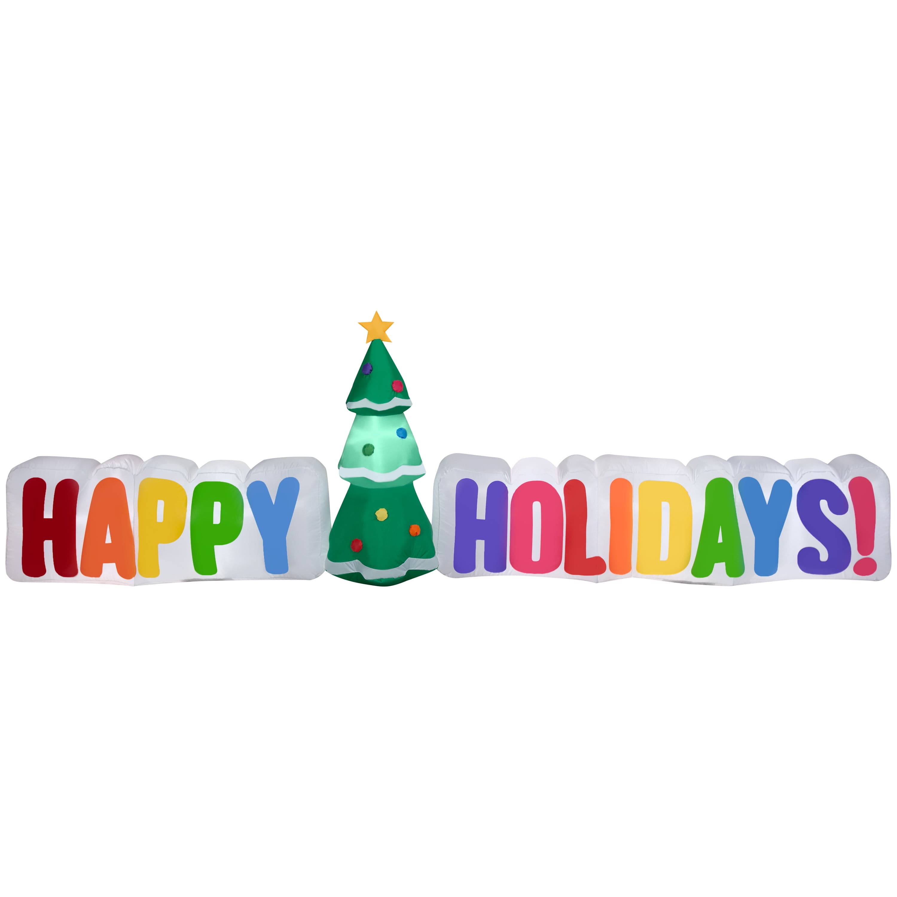 Holiday Time 11 Foot Airblown Happy Holidays Sign with Christmas Tree ...