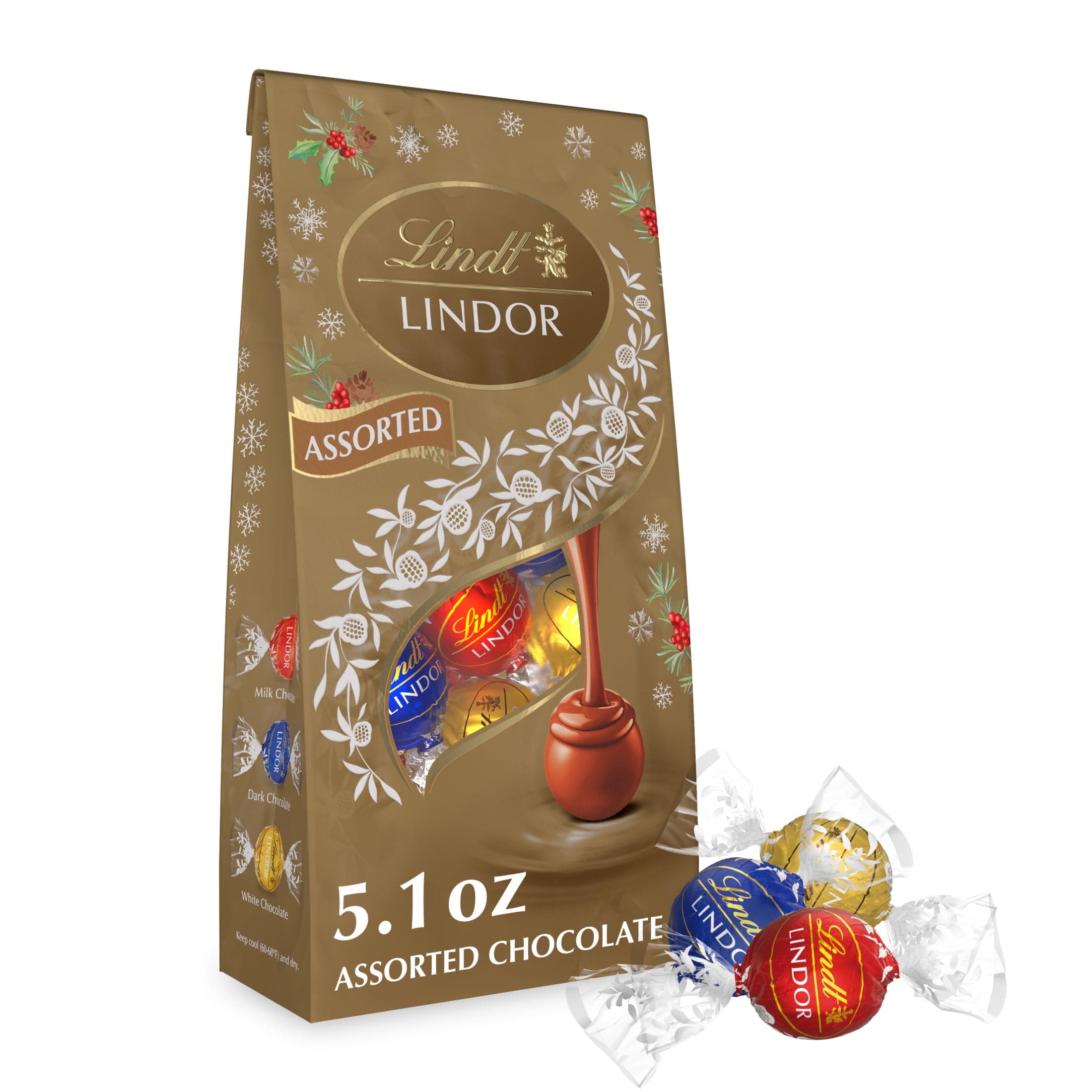 Lindt LINDOR Assorted Chocolate Christmas Candy Truffles, 5.1 oz. Bag ...