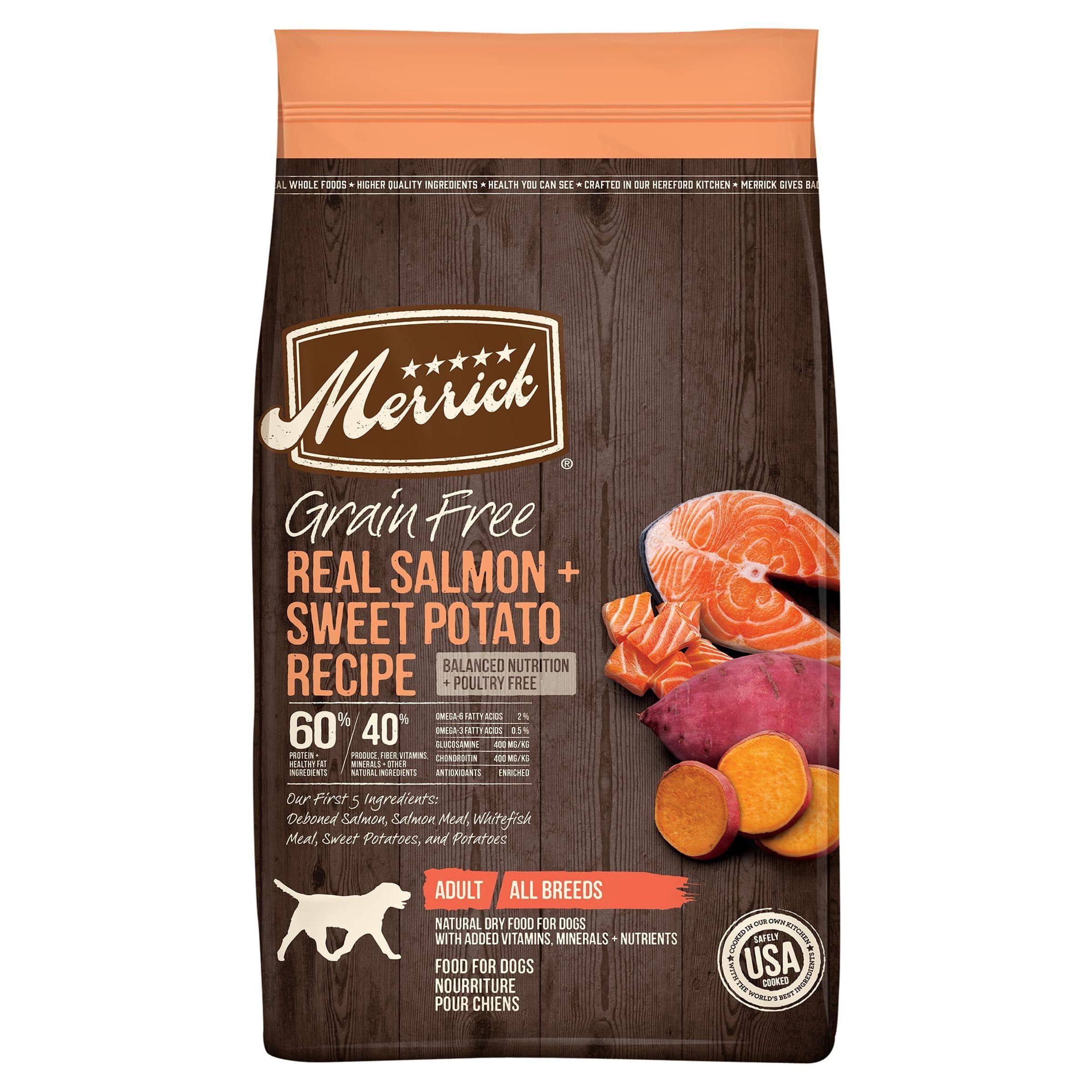 Merrick Real Salmon & Sweet Potato Dry Dog Food, Grain Free, 22 lb Bag ...