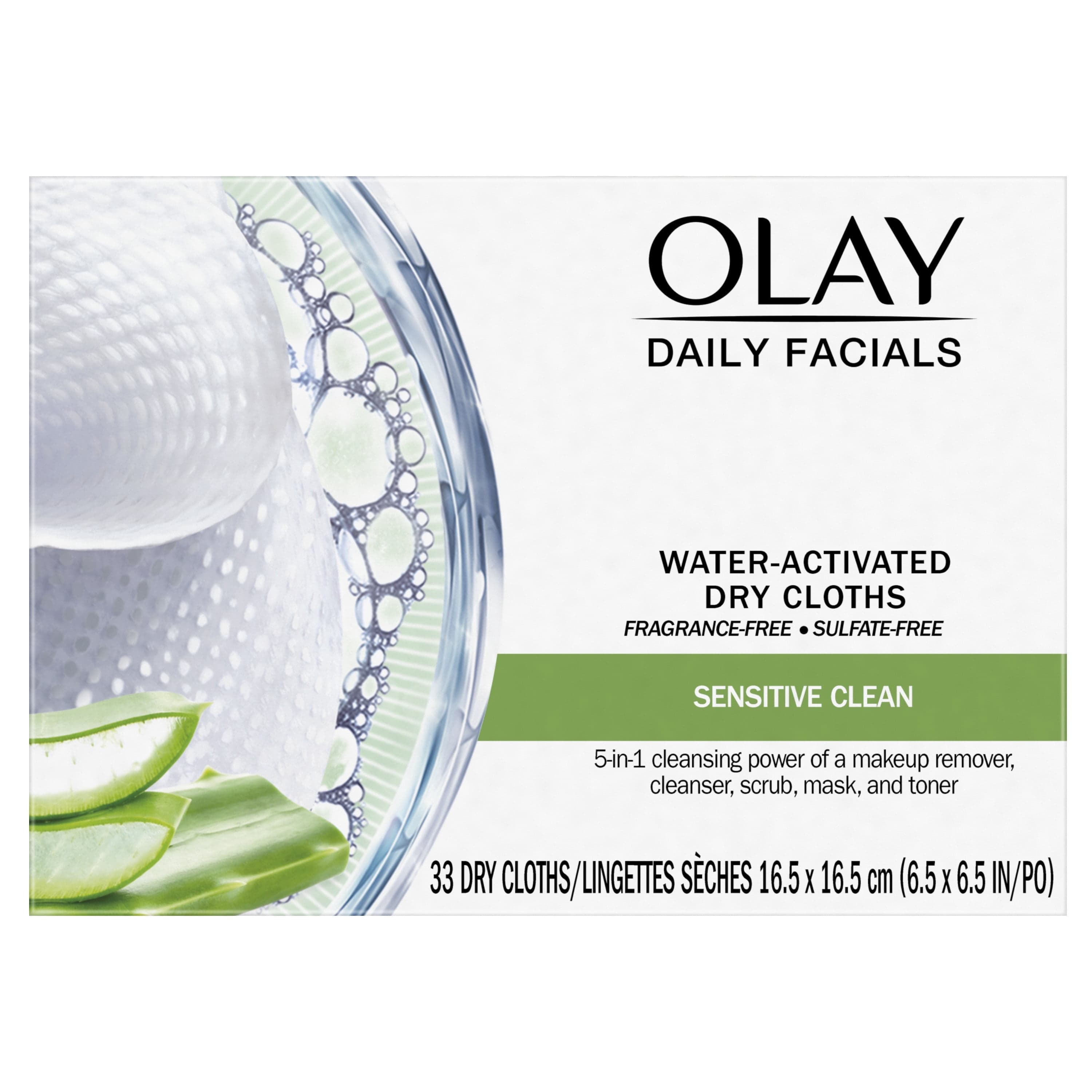 Olay 2-in-1 Daily Facial Cloths, Water Activated Dry Cleansing Wipes ...