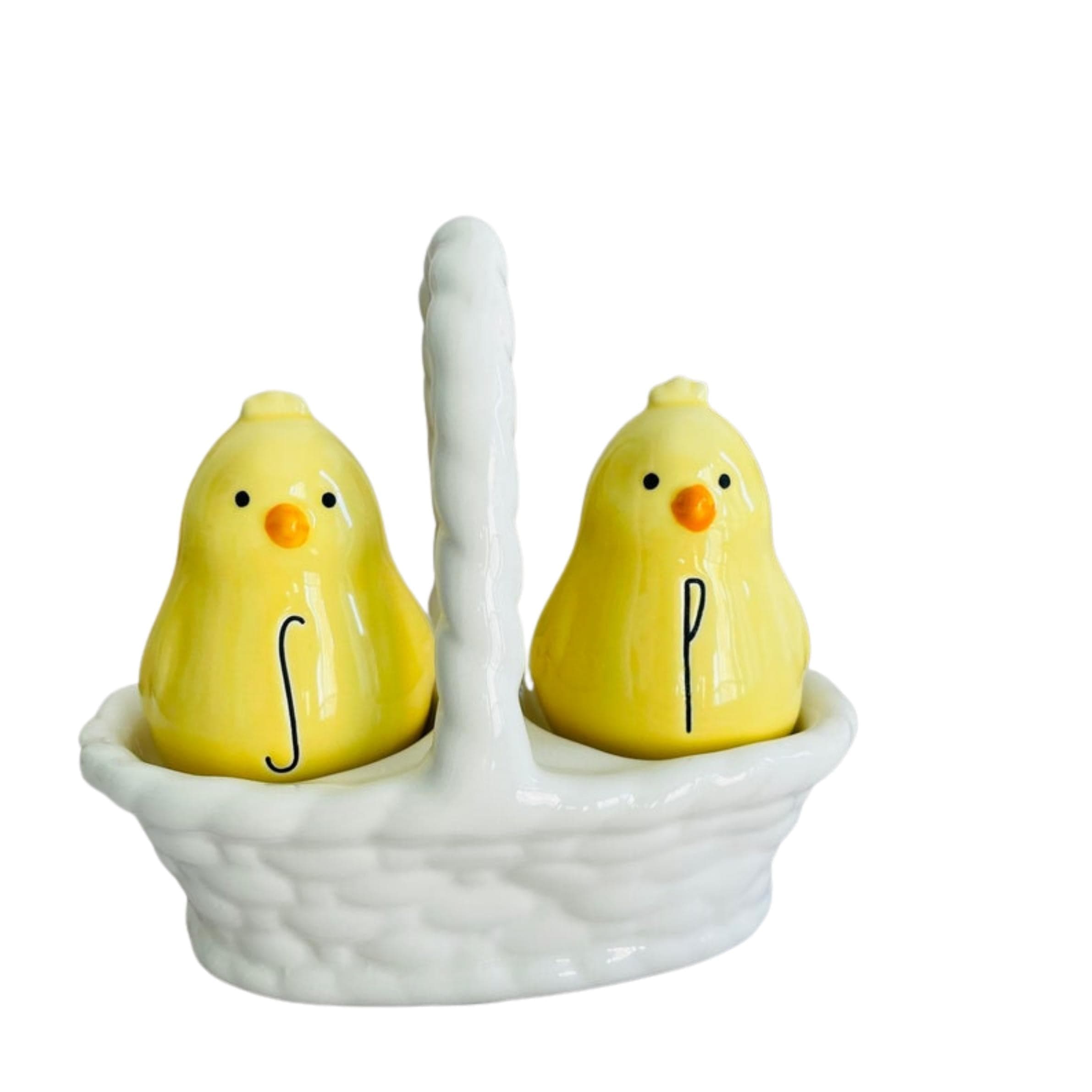 Rae Dunn Yellow Peep Chicks Ceramic Salt and Pepper Shaker Set in White ...