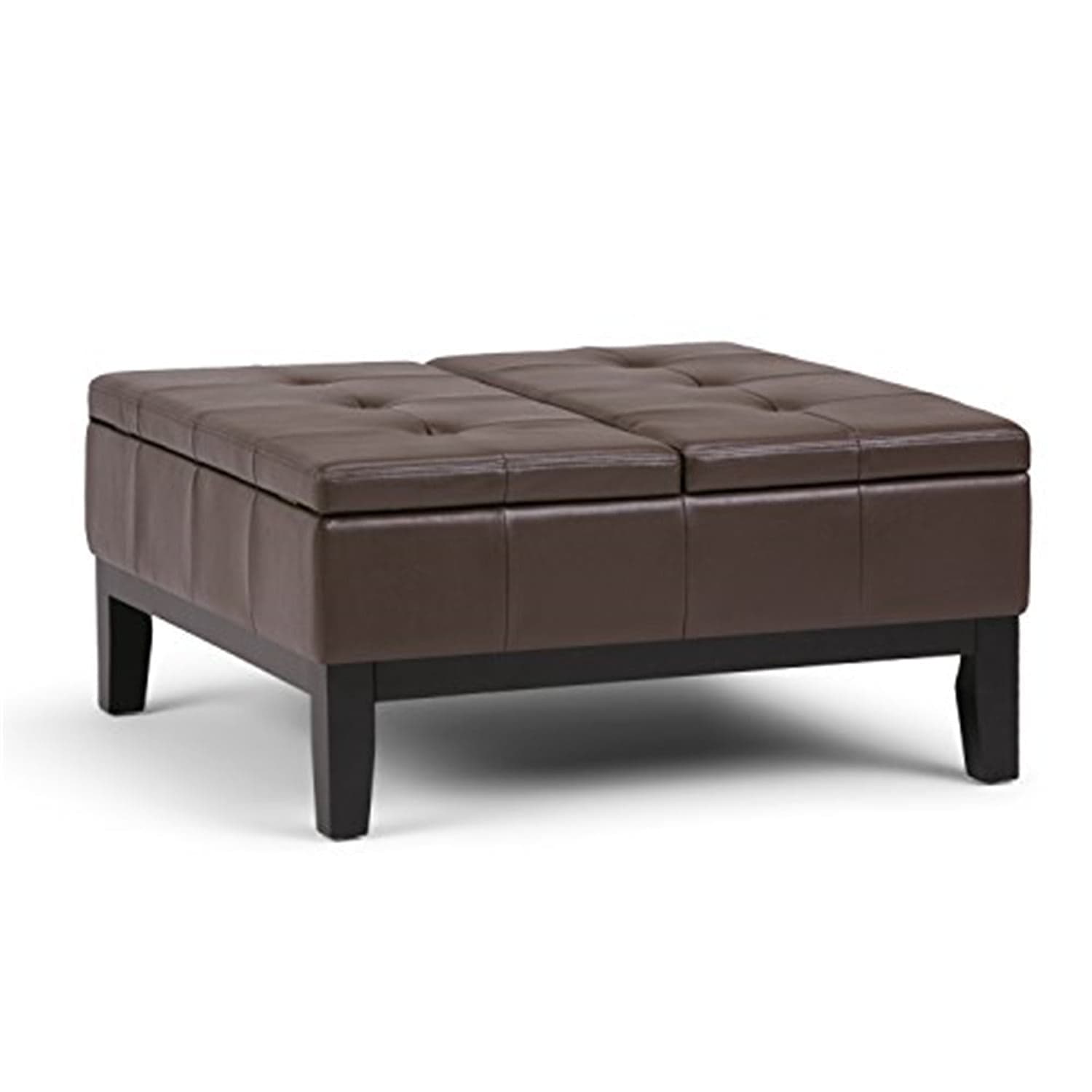Simpli Home Dover Square Coffee Table Storage Ottoman In Chocolate ...