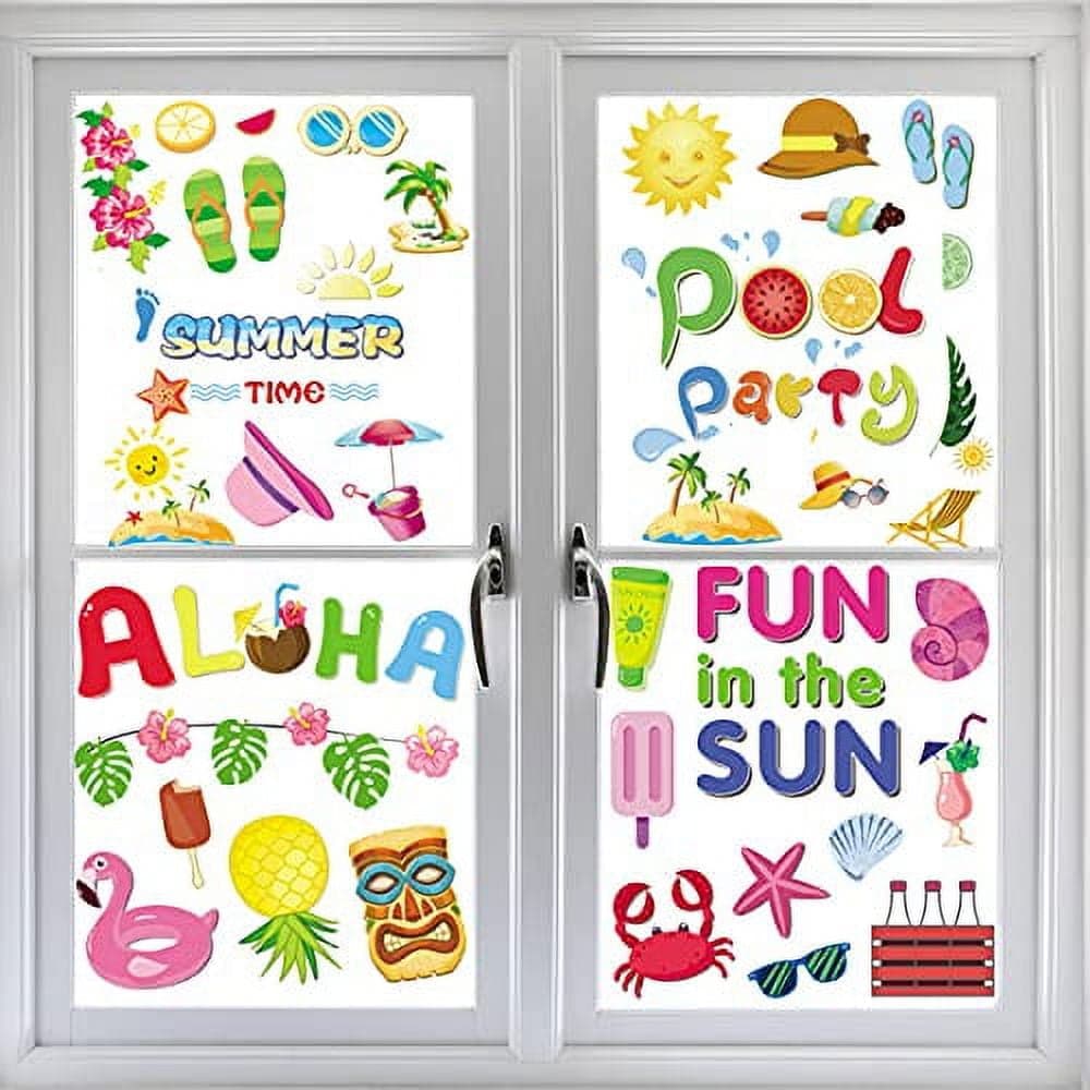 WOVTE Summer window Clings Fun in The Sun Static Window Stickers Decals ...
