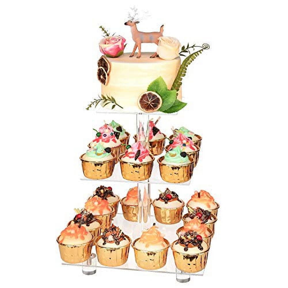 YestBuy 3 Tier Cupcake Stand with Base, Cake Stand, Acrylic Cupcake ...