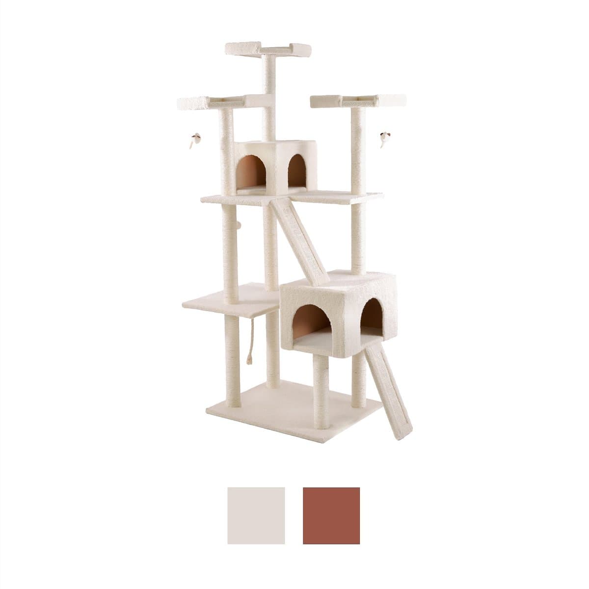 FRISCO 72-in Large Base Faux Fur Cat Tree & Condo, Cream - Chewy.com