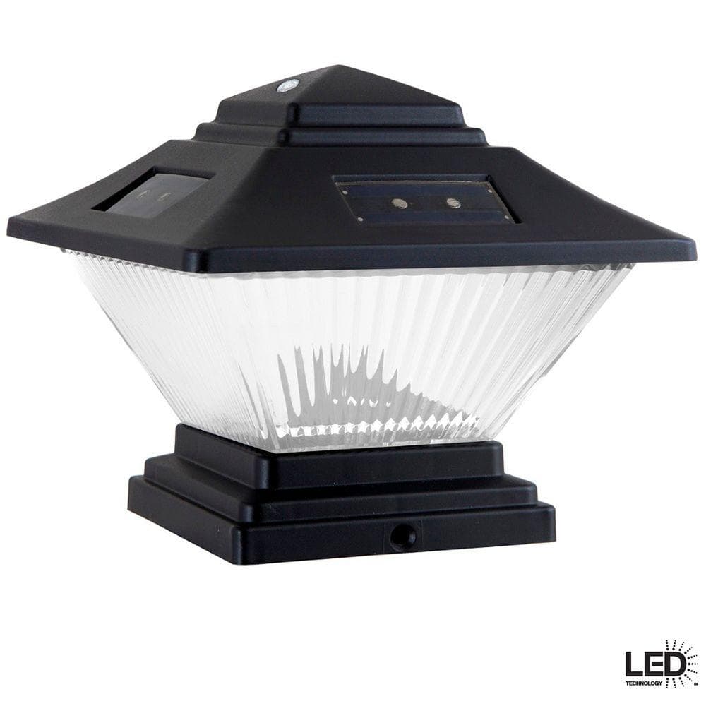 Hampton Bay Black Dual Mount Solar LED Post Cap Lights (2-Pack)-QPP4a ...