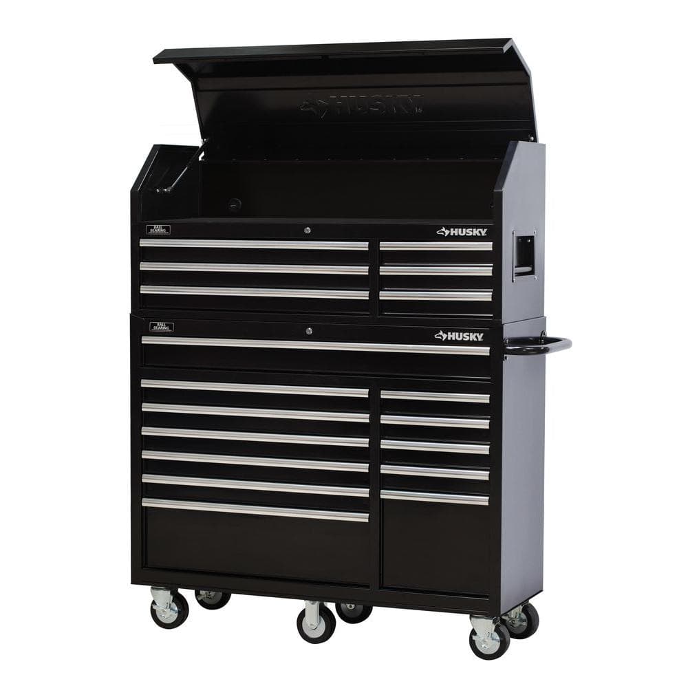 Husky 52 in. 18-Drawer Tool Chest and Rolling Tool Cabinet Set in Black ...
