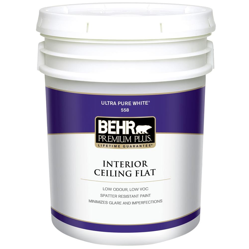 BEHR Premium Plus 5 gal. White Flat Ceiling Interior Paint-55805 - The ...