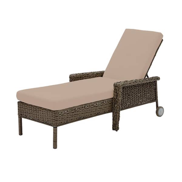 Hampton Bay Laguna Point Brown Wicker Outdoor Patio Chaise Lounge with ...