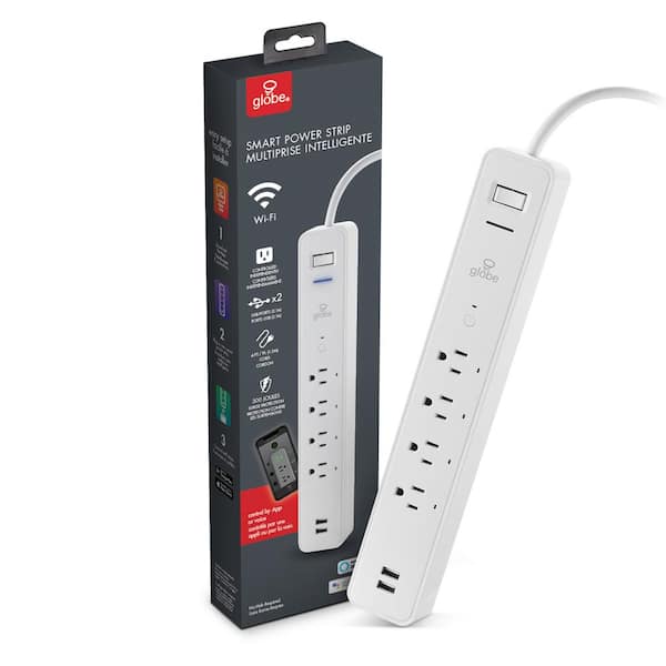 Globe Electric Wi-Fi Smart 4 ft. Cord 4-Outlet Surge Protector 2 USB ...
