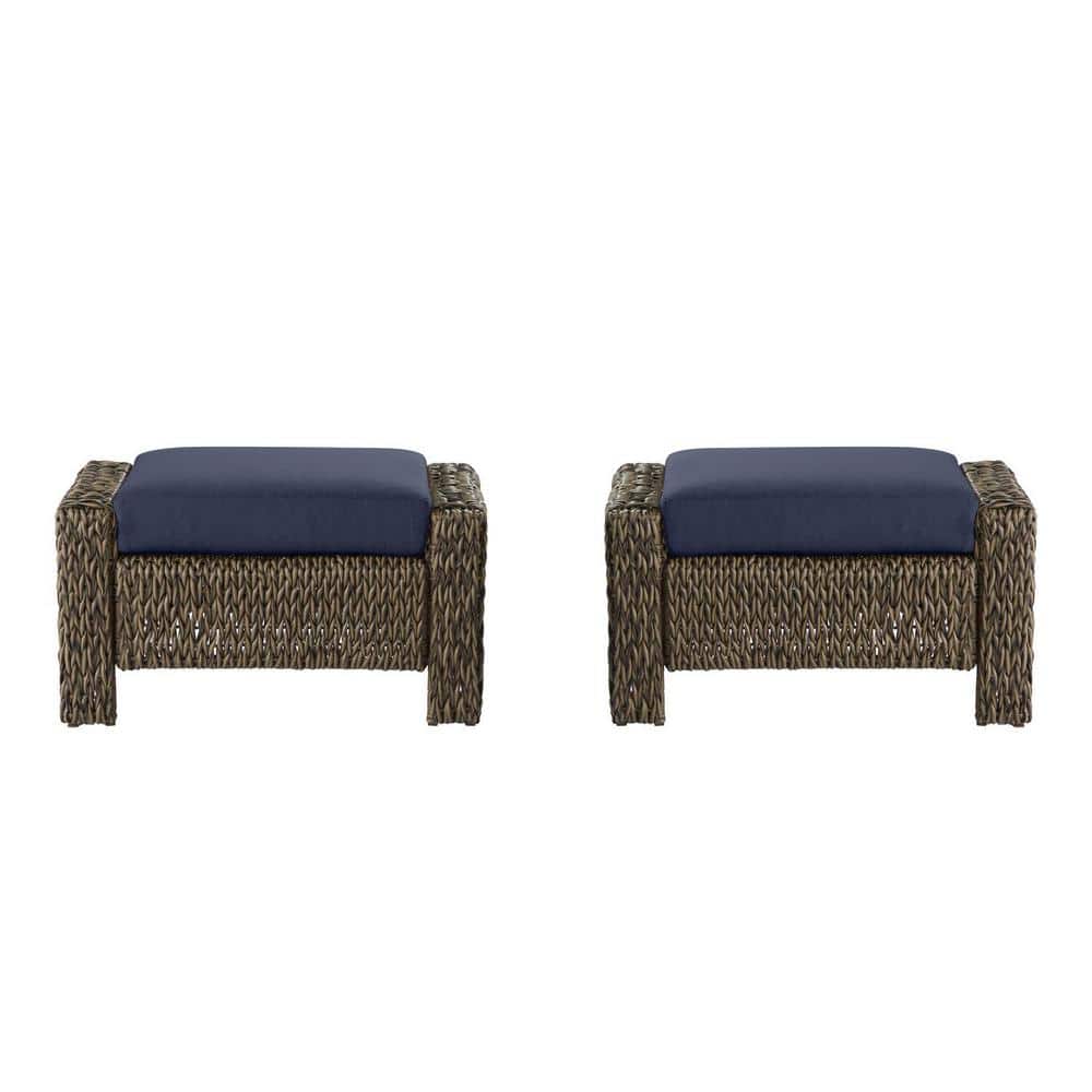 Hampton Bay Laguna Point Brown Wicker Outdoor Patio Ottoman with ...