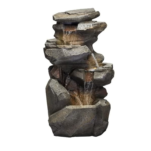 Alpine Corporation 40 in. Tall Outdoor 3-Tier Rock Waterfall Fountain ...