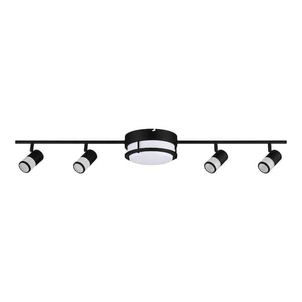 Hampton Bay Greyrock 3.47 ft. 4-Light Matte Black Integrated LED Fixed ...