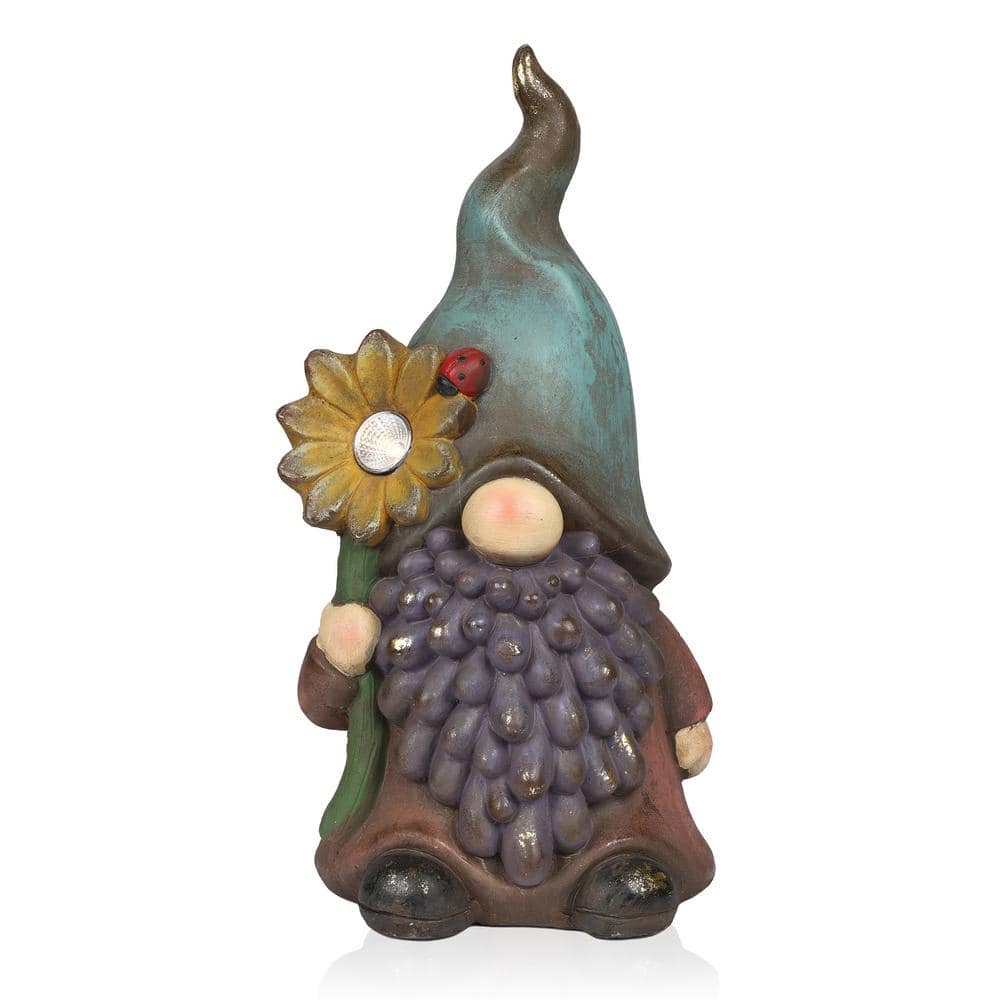 Alpine Corporation Solar Gnome Holding Flower w/Turquoise Hat Statuary ...