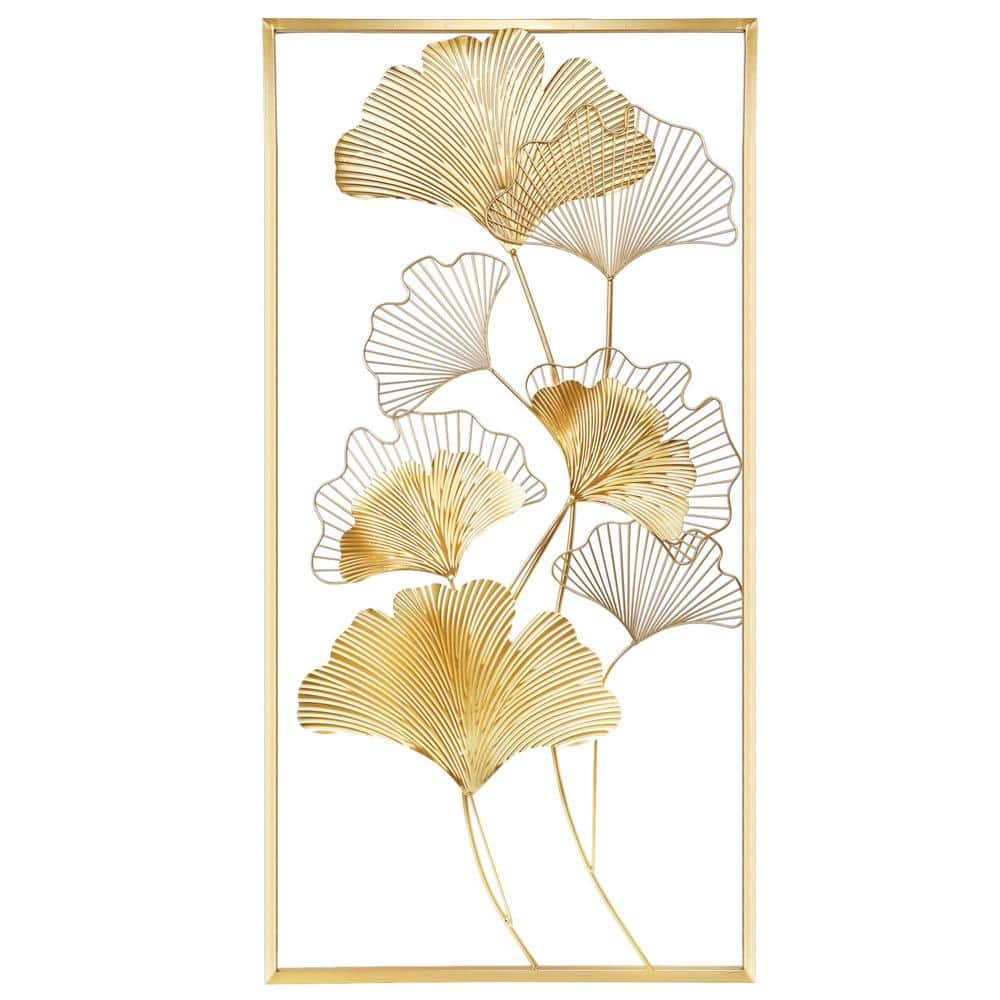 Metal Wall Decor 39 in. x 20 in. Golden Ginkgo Leaf Wall Hanging Decor ...