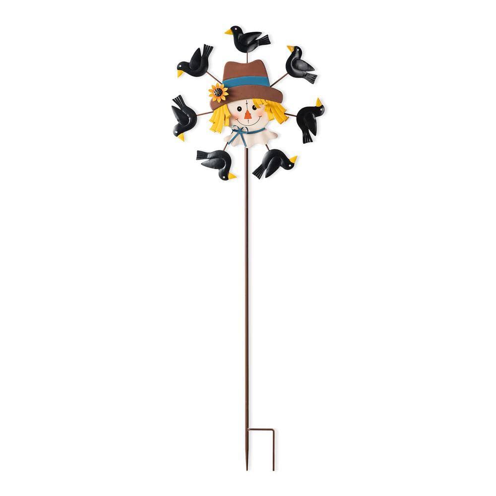 Glitzhome 41.75 in. H Fall Metal Scarecrow Head with Crows Windmill ...