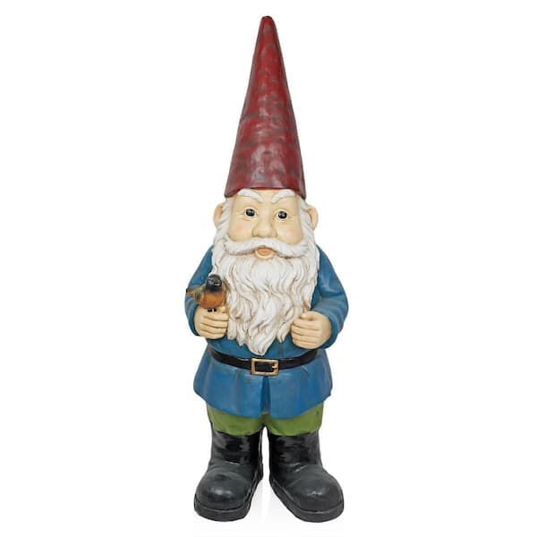 Alpine Corporation 48 in. Gnome with Bird Statuary ZKD100 - The Home Depot