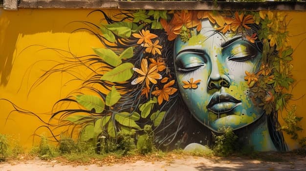 Graffiti on the wall depicting the harmony of nature and city life ...